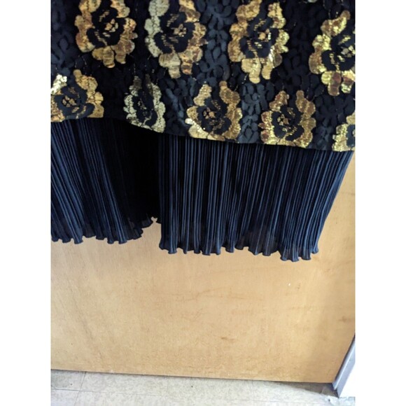Sandi Dee Vintage Black Gold Floral Flapper Style Ruffle Hem Dress Size 20 1/2 - Picture 5 of 9